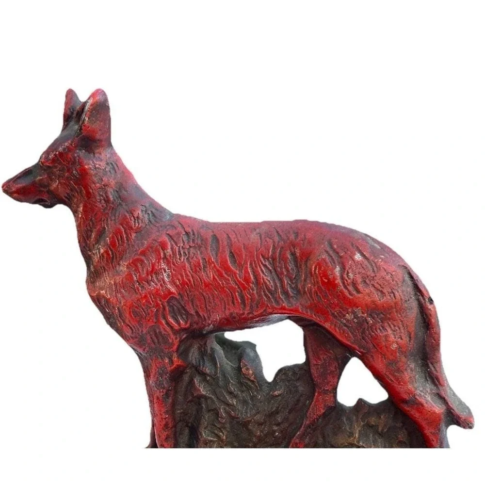 Vintage Cast Iron Bronze Red Patina German Shepherd‎ Dog Bookends Door Stops